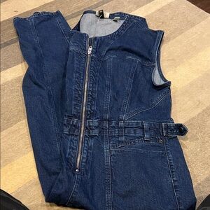 Denim Sleeveless Jumpsuit with Belt